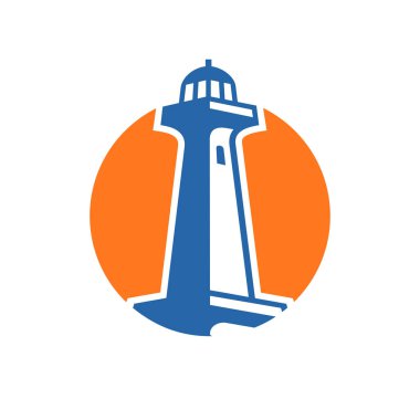 Deniz feneri logosu tasarım şablonu, güvenli plaj illüstrasyonu - Vektör