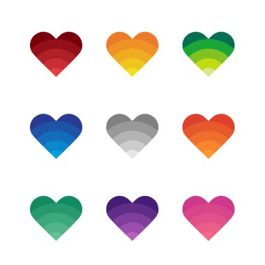 Kalp ikonu seti, aşkın sembolü, vektör işareti...