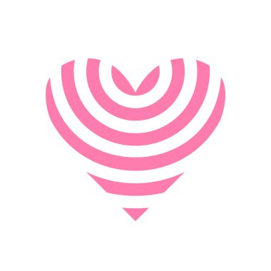 Çizgili kalp logosu tasarımı, çizgili pembe aşk simgesi - Vektör