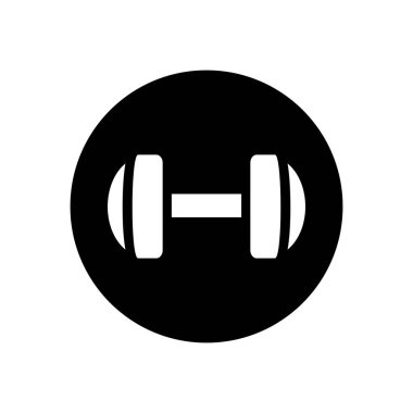 Dumbell simgesi tasarımı, siyah yuvarlak sembol, spor salonu veya fitness konsepti - vektör