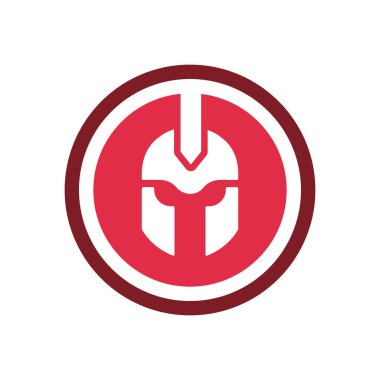 Gladyatör veya Sparta logo simgesi, kırmızı daire şekil sembolü, vektör illüstrasyon tasarımı