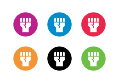 Yükseltilmiş yumruk simgesi seti, beyaz arkaplanda izole edilmiş - Vektör