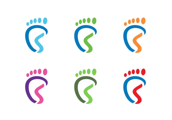 Menschlicher Fußabdruck Logo Set Fuß Medizinische Versorgung Symbol Podologie Vektorsymbol — Stockvektor