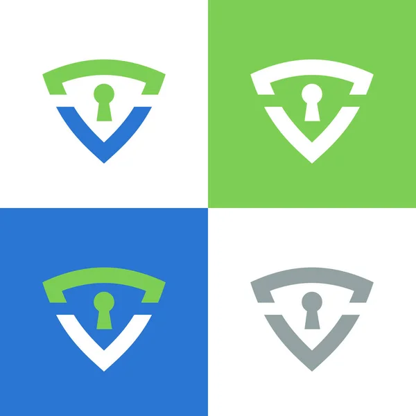 Захист Щита Замковою Щілиною Простий Шаблон Логотипу Набір Векторних Піктограм — стоковий вектор