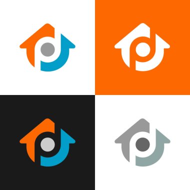 Alfabe harfi, ev ve ev sembolü, soyut ev logosu tasarımı - Vektör