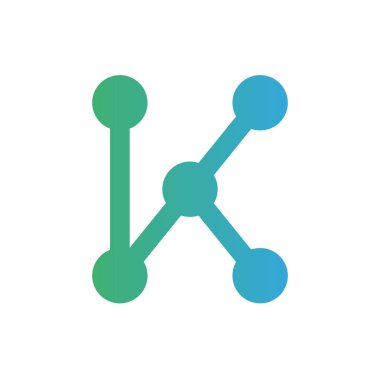 Yaratıcı harf K teknoloji logo şablonu, soyut nokta bağlantı konsepti, vektör illüstrasyonu