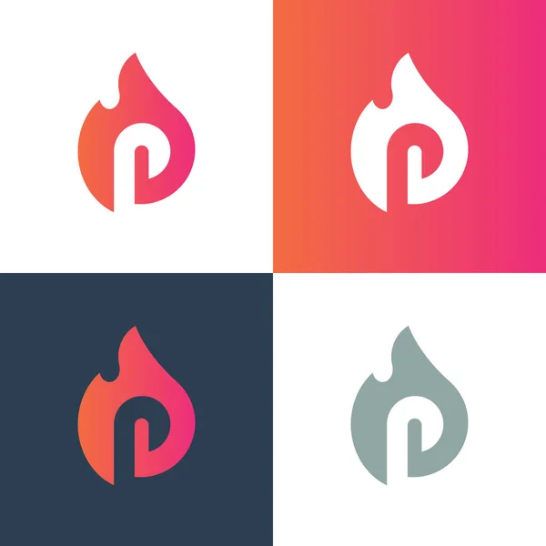带有火的首字母P 燃烧的字母P标志 — 图库矢量图片
