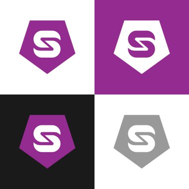 S harfi beşgen logo simgesi, vektör illüstrasyon tasarımı