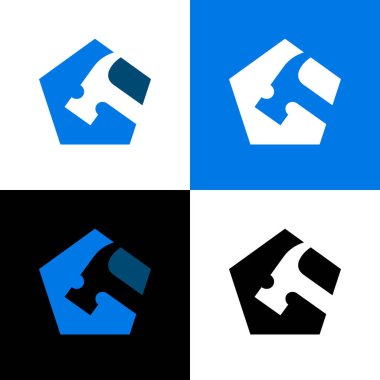 Pentagon şekilli çekiç logosu şablon elementleri - Vektör