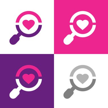 Cam ve kalp sembolünü büyüt, aşk logosu tasarım elementlerini bul - vektör