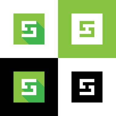 S harfi logo simgesi, yeşil kare şekil tasarımı, vektör düz simgeler