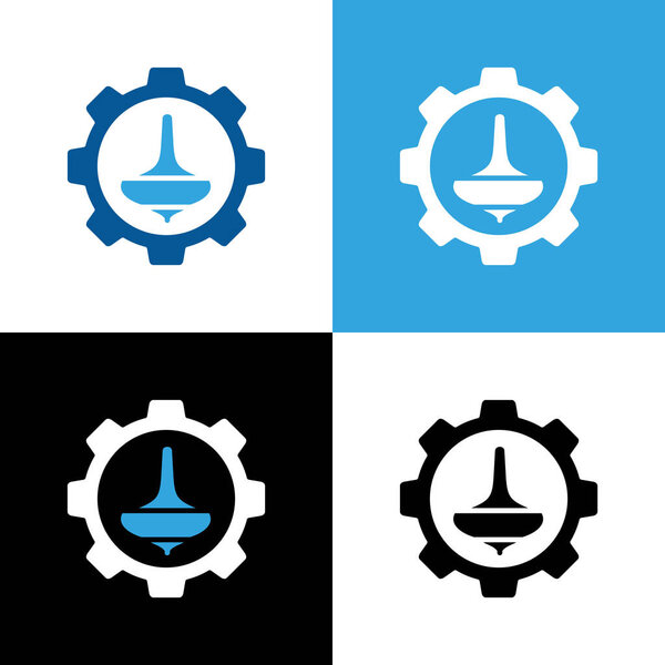 Элементы шаблона иконки вихря и шестерни логотипа, символ винтика и верхушки спина - вектор
