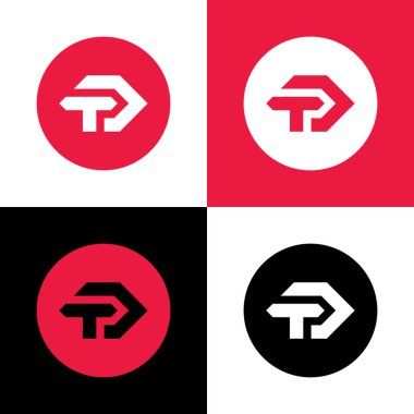 İlk harf TD veya DT logo simgesi, çember arkaplanda üçgen şekilli harfler - Vektör
