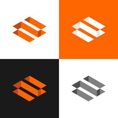 N harfi sembolü, 3D izometrik logo tasarım şablon elementleri - Vektör