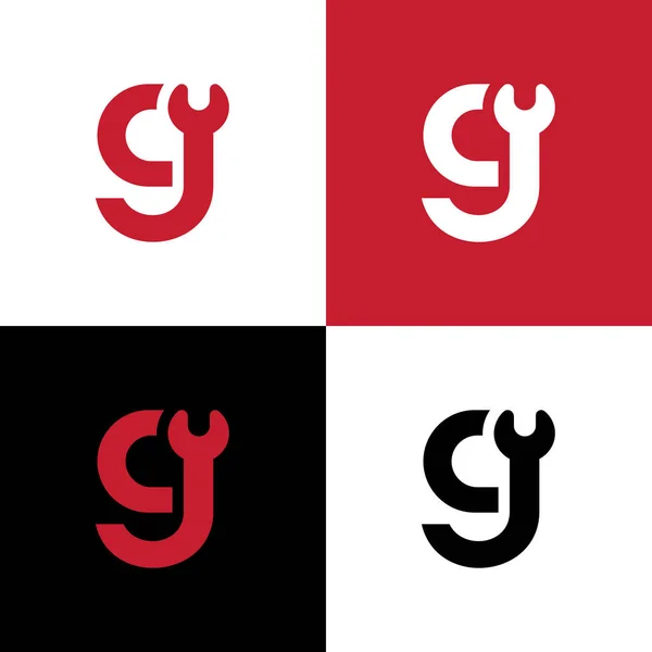 İngiliz anahtarı ve G harfi logo tasarım şablon elementleri