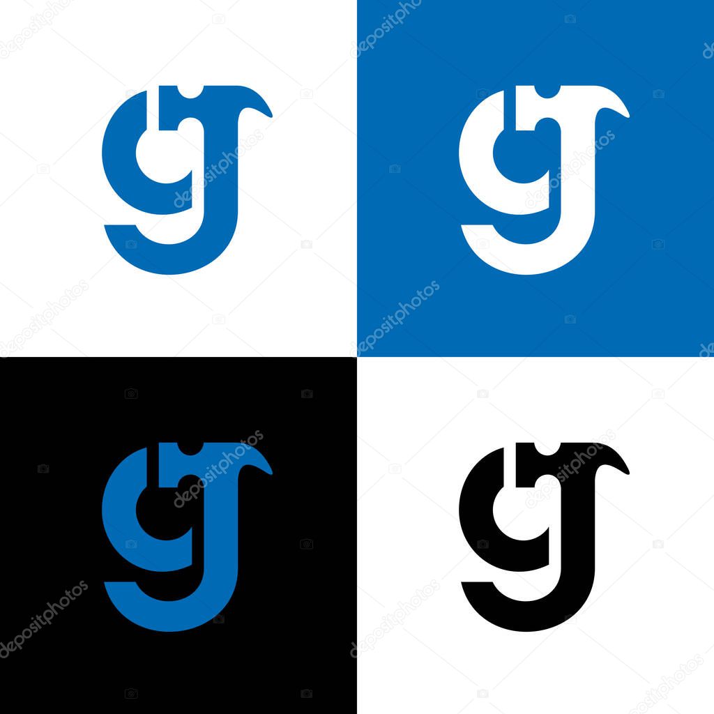 Abstract letter g and hammer logo, creative construction symbol, handyman services design - Vector
