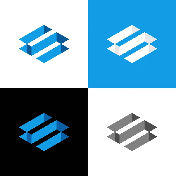 Letra Inicial Elementos Plantilla Diseño Logotipo Isométrico Ilustración Color Azul — Vector de stock