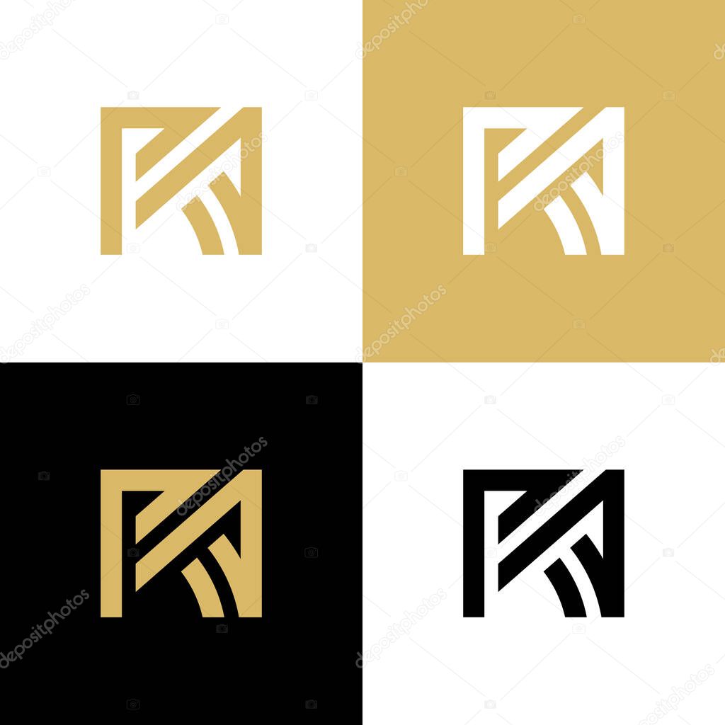Initial letter RA R A uppercase luxury logo design template elements, gold color illustration - Vector