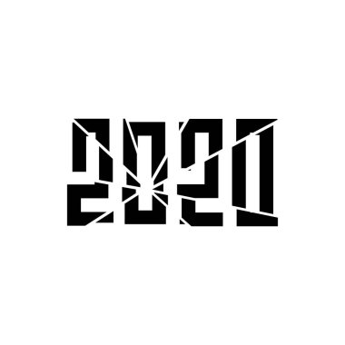 Mutlu yıllar 2020 logosu, bozuk metin efekti, vektör çizimi tasarımı
