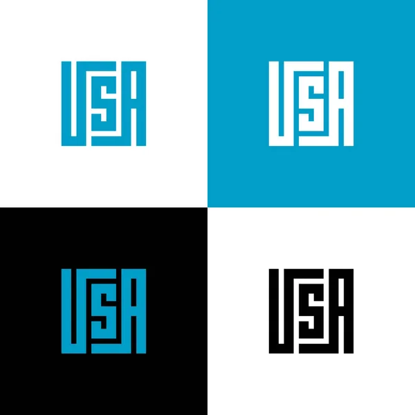Ursprunglig Usa Bokstav Logotyp Geometrisk Fyrkantig Form Typografi Vector — Stock vektor