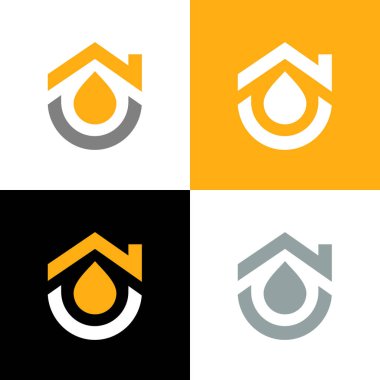 Petrol evi logosu şablonu, yağ damlası ev simgesi tasarımı - Vektör