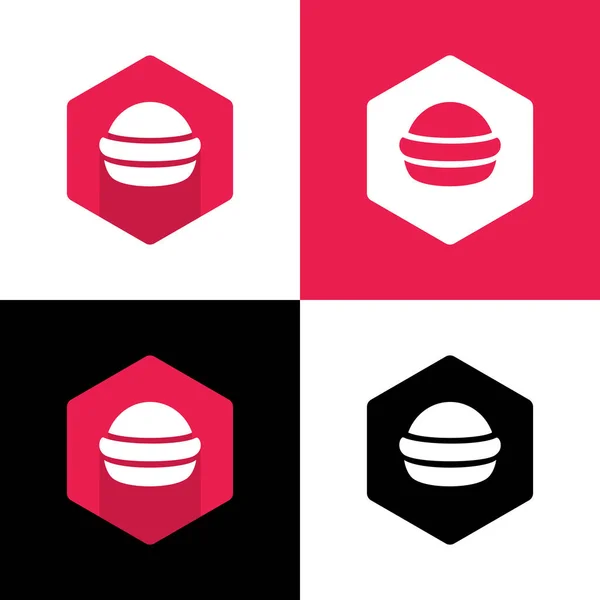汉堡包图标设计 快餐符号 扁平六角形图标 — 图库矢量图片