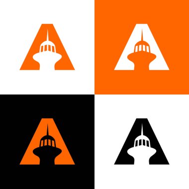 İlk harf A ve kule, ışık evi logosu tasarım şablonu elementleri