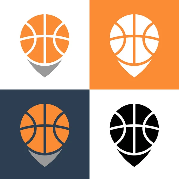 Plantilla Logotipo Mapa Pin Pelota Baloncesto Diseño Ilustración Vectorial — Vector de stock