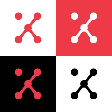 X harfi logo tasarım şablon elementleri, nokta bağlantı vektör çizimi, dijital teknoloji sembolü