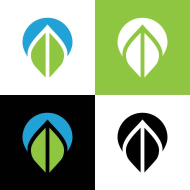 Yeşil yaprak ve harita işaretleyici logo tasarım şablon elementleri - Vektör