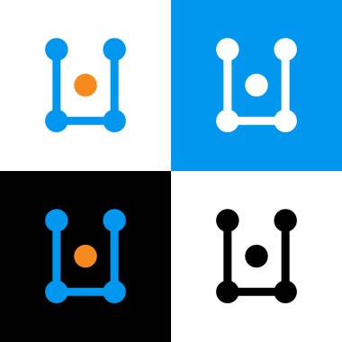 U harfi logo tasarım şablonu, dijital teknoloji konsepti - Vektör