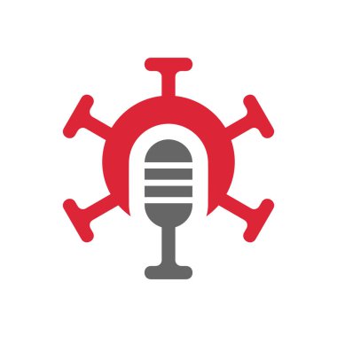 Virüs sembollü Podcast logosu, stüdyo mikrofonu ve MERS Corona virüsü hastalığı, yeni Coronavirus illüstrasyonu