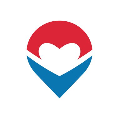 Harita işaretleyici ve kalp logo simgesi tasarımı, konum iğnesi ve aşk sembolü