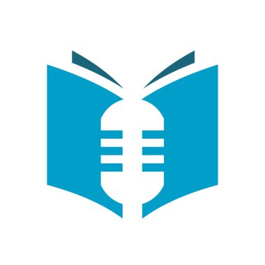 Mikrofon logo şablonlu kitap, eğitim podcast ikonu, mikrofon ve kitap sembolü