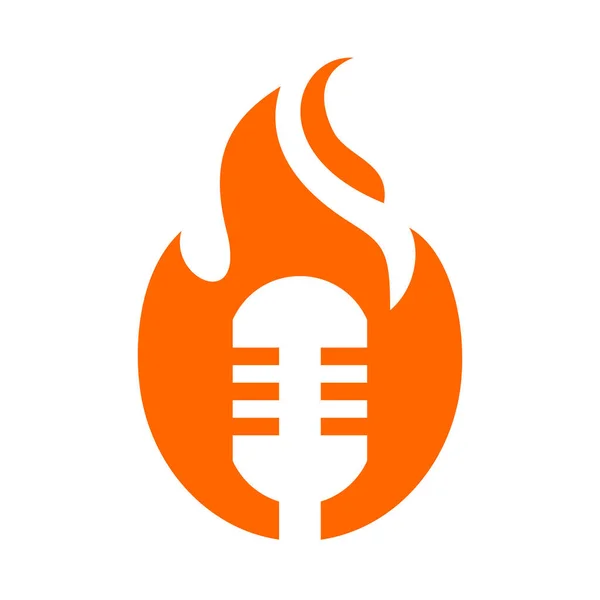 Szablon Logo Mikrofonu Ognia Płonąca Ikona Mikrofonu — Wektor stockowy