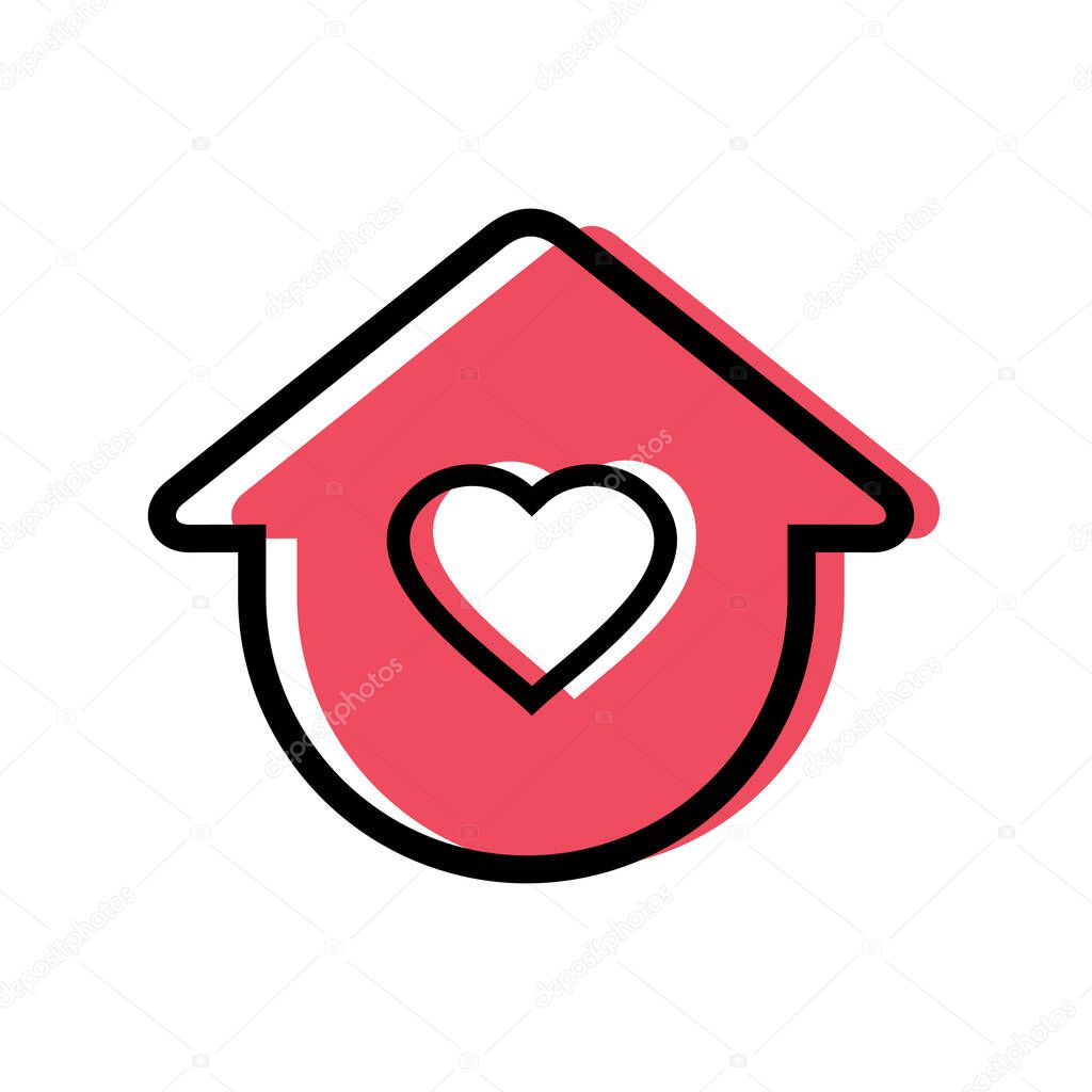 Stay home logo template, house and heart icon, love home symbol