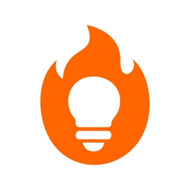 Ateş ve ampul logosu tasarımı, yanan lamba ikonu, sıcak fikir sembolü - vektör