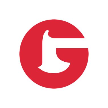 Baş harf G balta logosu, tahta kütük sembolü, kırmızı daire şekli illüstrasyonu - Vektör