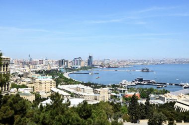 Baku.Azerbaijan.Panorama.View sermaye kıyı körfezde 