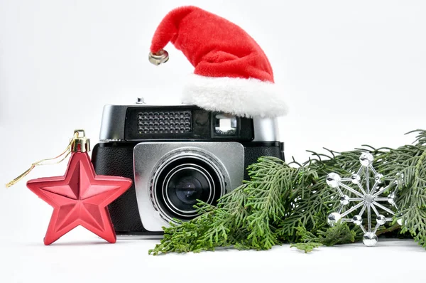 New Year of the Photographer. An old-fashioned Camera and a New — Stock Photo, Image