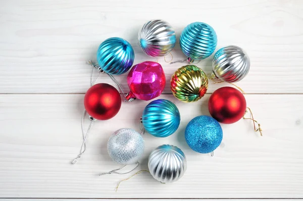Christmas and New Year`s balls of shiny color on a white backgro — Φωτογραφία Αρχείου