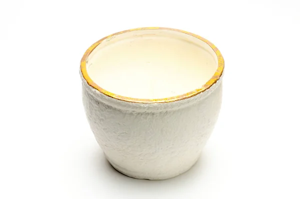 Weiße Keramik Obstschale Auf Isoliertem Weißem Hintergrund — Stockfoto