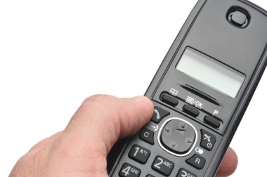 Beyaz izole backgroun kentsel ve uzun mesafe hatları na çağrılar için telefon yakışıklı