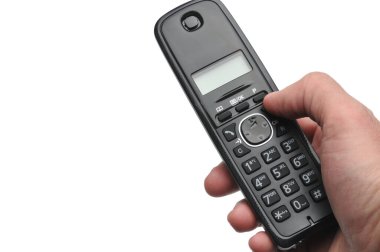 Beyaz izole backgroun kentsel ve uzun mesafe hatları na çağrılar için telefon yakışıklı