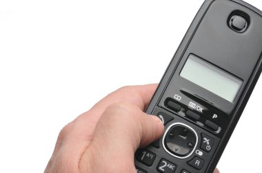 Beyaz izole backgroun kentsel ve uzun mesafe hatları na çağrılar için telefon yakışıklı