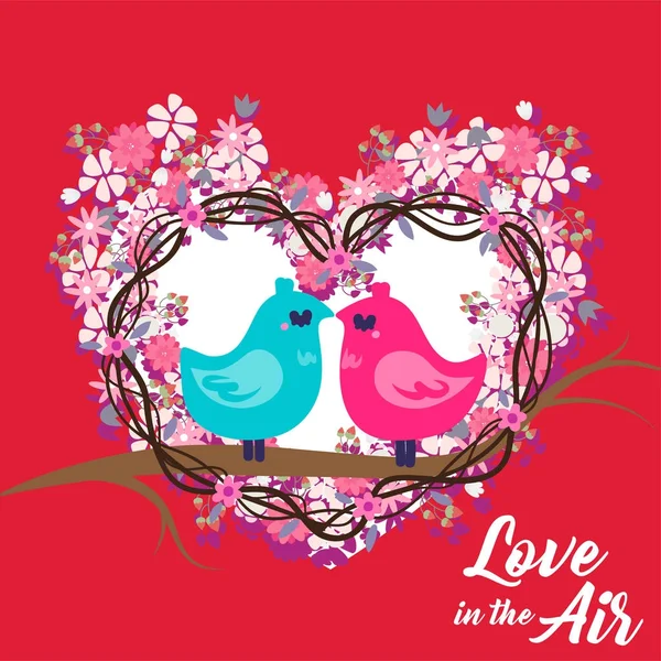 Valentine dag Pinkblue vogels liefde in de lucht Vector Image — Stockvector
