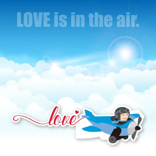 Valentine dag vliegtuig liefde is in de lucht Vector Image — Stockvector