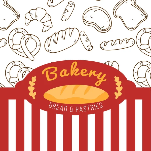 Panadería Pan y empanadillas Vector rojo y blanco — Vector de stock