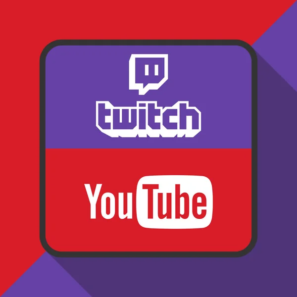 Twitch et Youtube logo avec image vectorielle de fond — Image vectorielle