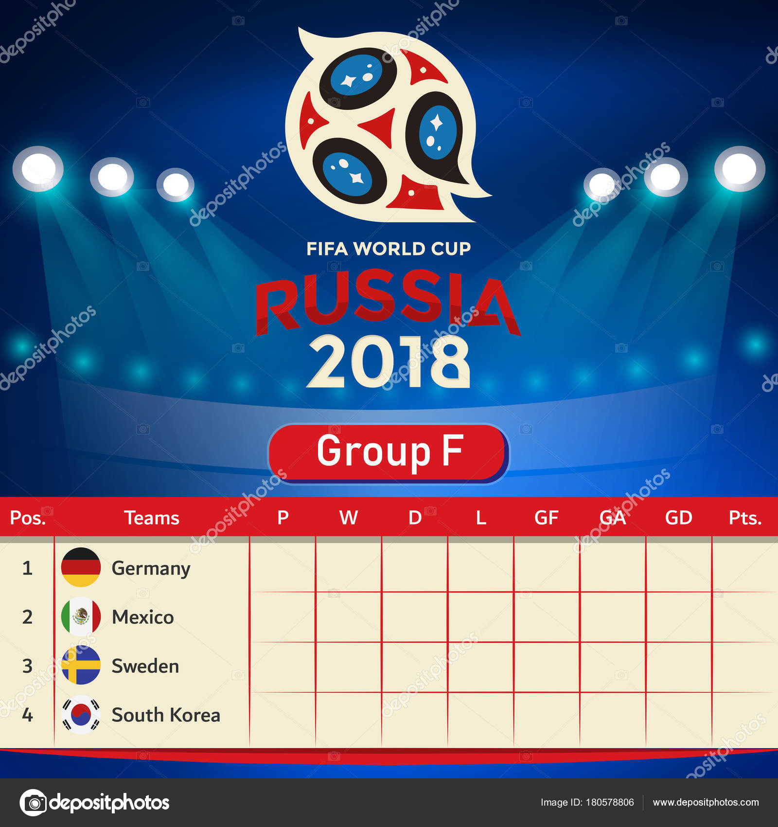 Grupo F Tabela Qualificatória Rússia 2018 Copa do Mundo Vector imagem  vetorial de pisanku© 180578806